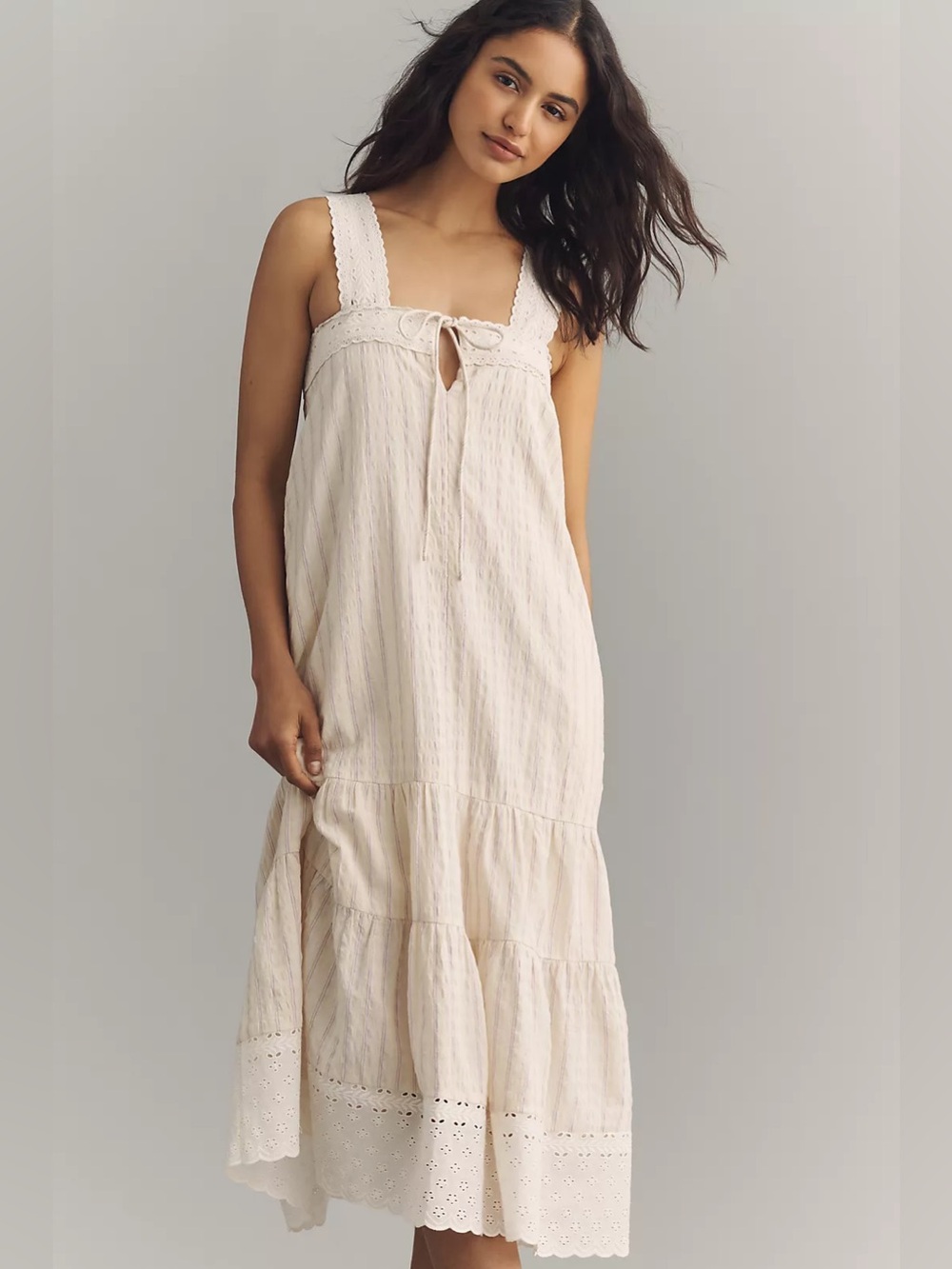 By Anthropologie Lace-Trim Tiered Midi Dress